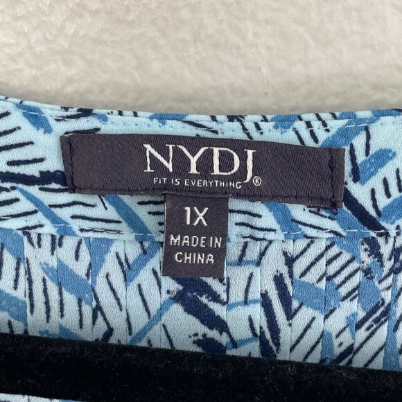 NYDJ Womens Plus 1X Blue Button Up Blouse Long Sleeve V Neck Shirt Pleated Back - Picture 4 of 10